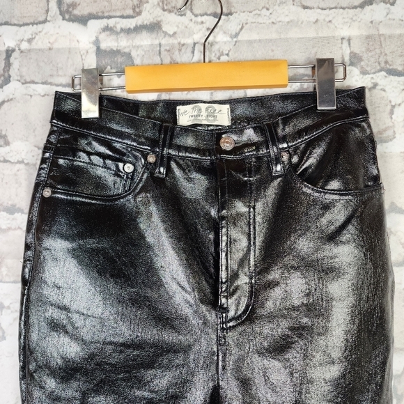 Free People We The Free Vegan Patent Leather Pant Button Fly 5  Pocket Black 28 - Picture 6 of 16